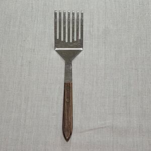 Vtg 10 ½” Stainless Slotted 7 Tang Wood Handle Spatula Pastry Fork Flipper Japan